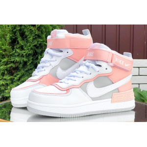 Жіночі високі кросівки зимові Nike Air Force 1 High Utility Shadow білі з рожевим