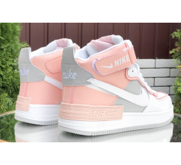 Женские высокие кроссовки на меху Nike Air Force 1 High Utility Shadow белые с розовым