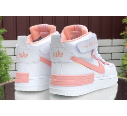 Купить Женские высокие кроссовки на меху Nike Air Force 1 High Utility Shadow белые с розовым в Украине