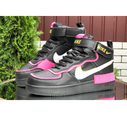 Купить Женские высокие кроссовки на меху Nike Air Force 1 High Utility Shadow черные с розовым