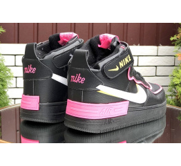 Купить Женские высокие кроссовки на меху Nike Air Force 1 High Utility Shadow черные с розовым в Украине