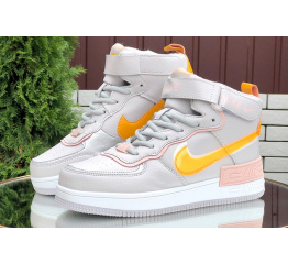 Купить Женские высокие кроссовки на меху Nike Air Force 1 High Utility Shadow серые с оранжевым