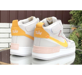 Купить Женские высокие кроссовки на меху Nike Air Force 1 High Utility Shadow серые с оранжевым в Украине
