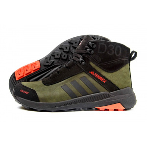Мужские ботинки на меху Adidas Terrex Green зеленые с черным