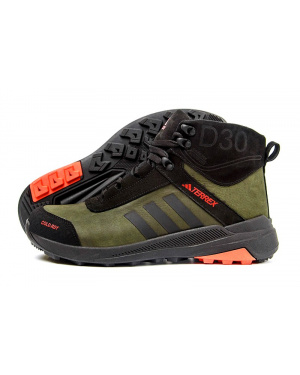Мужские ботинки на меху Adidas Terrex Green зеленые с черным