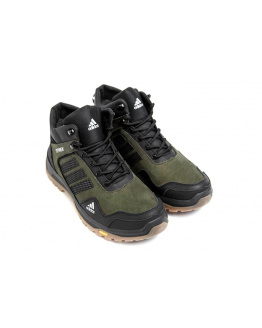 Мужские ботинки на меху Adidas Terrex темно-зеленые с черным