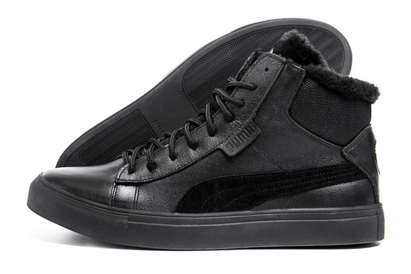 Мужские ботинки на меху Puma Black Leather черные