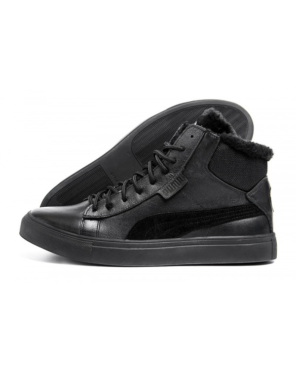 Мужские ботинки на меху Puma Black Leather черные