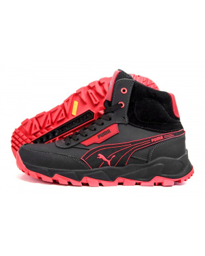 Мужские ботинки на меху Puma черные с красным