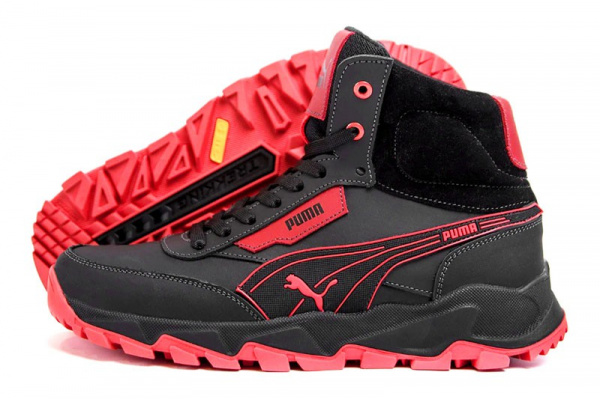Мужские ботинки на меху Puma черные с красным