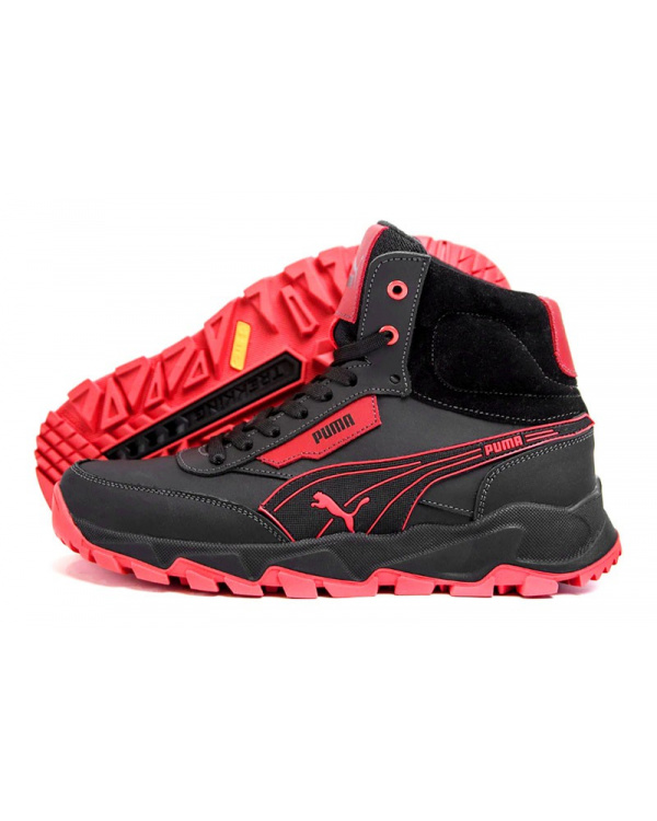 Мужские ботинки на меху Puma черные с красным