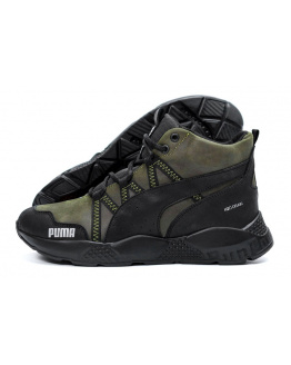 Мужские ботинки на меху Puma зеленые с черным