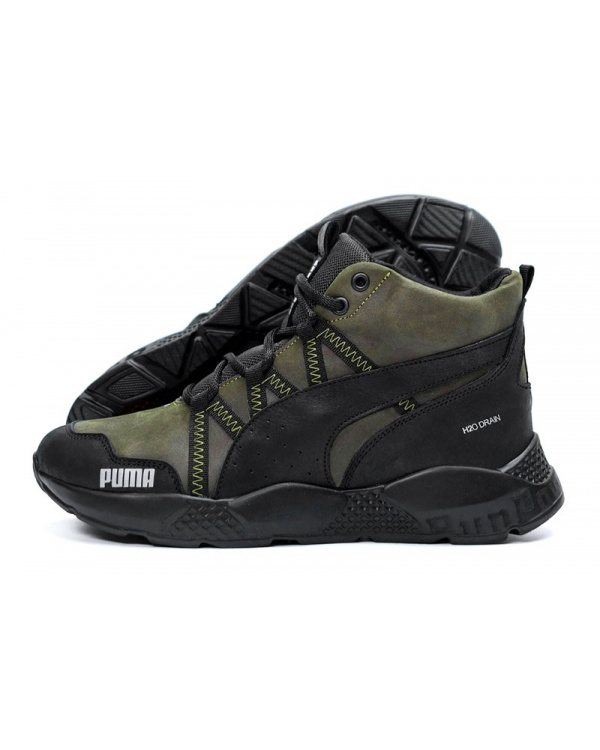 Чоловічі ботинки зимові Puma зелені з чорним