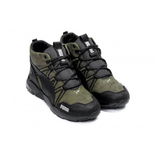 Купить Мужские ботинки на меху Puma зеленые с черным в Украине