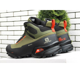 Мужские ботинки на меху Salomon Cross Hike Mid GTX зеленые с черным