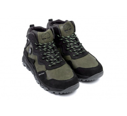 Мужские ботинки на меху Timberland черные с зеленым