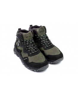 Мужские ботинки на меху Timberland черные с зеленым