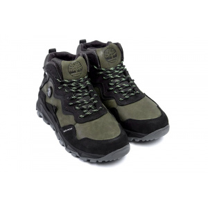 Купить Мужские ботинки на меху Timberland черные с зеленым в Украине