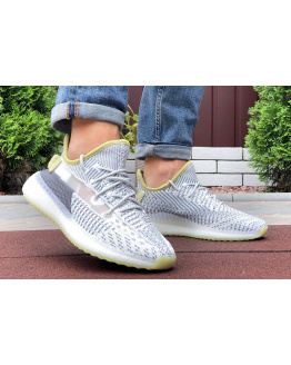 Мужские кроссовки Adidas Yeezy Boost 350 серые с лаймовым
