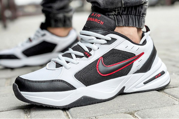 Мужские кроссовки Nike Air Monarch IV white-black (белые с красным)