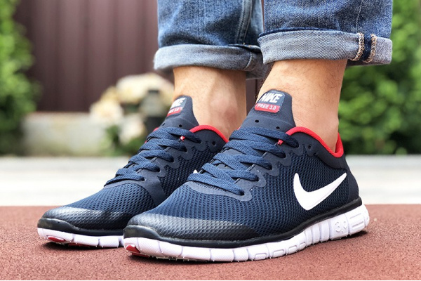Мужские кроссовки Nike Free 3.0 V2 темно-синие с белым и красным