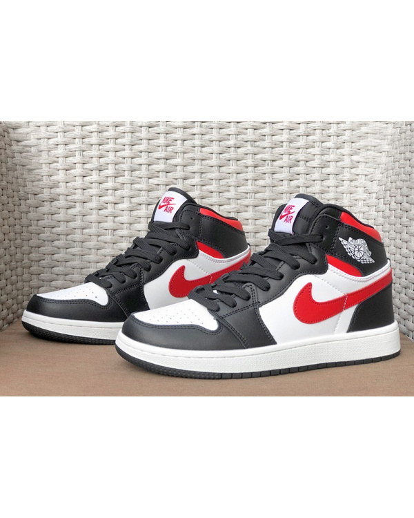 Мужские высокие кроссовки Nike Air Jordan 1 Retro High OG белые с черным и красным