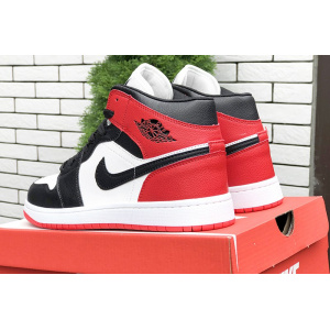 Купить Мужские высокие кроссовки Nike Air Jordan 1 Retro High OG белые с черным и красным в Украине