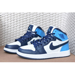 Купить Мужские высокие кроссовки Nike Air Jordan 1 Retro High OG белые с синим