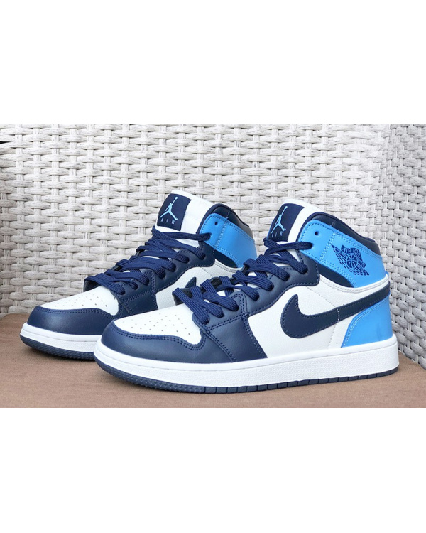 Мужские высокие кроссовки Nike Air Jordan 1 Retro High OG белые с синим