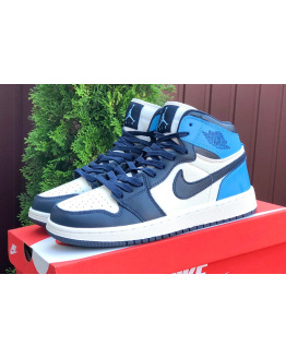 Мужские высокие кроссовки Nike Air Jordan 1 Retro High OG белые с синим