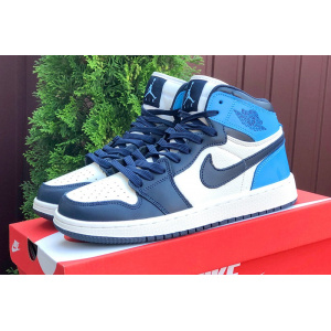 Купить Мужские высокие кроссовки Nike Air Jordan 1 Retro High OG белые с синим в Украине