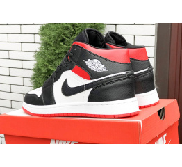 Купить Мужские высокие кроссовки Nike Air Jordan 1 Retro High OG черные с белым и красным в Украине