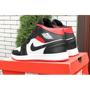 Купить Мужские высокие кроссовки Nike Air Jordan 1 Retro High OG черные с белым и красным в Украине