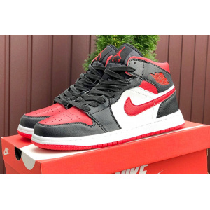 Купить Мужские высокие кроссовки Nike Air Jordan 1 Retro High OG черные с красным и белым