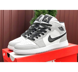 Мужские высокие кроссовки Nike Air Jordan 1 Retro High OG серые с белым