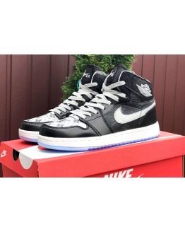Мужские высокие кроссовки Nike Air Jordan 1 Retro High OG x Louis Vuitton черные с серым