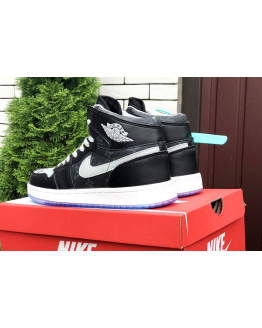 Мужские высокие кроссовки Nike Air Jordan 1 Retro High OG x Louis Vuitton черные с серым