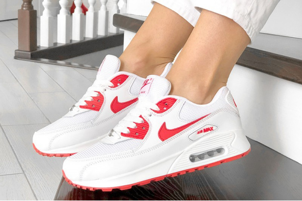 Женские кроссовки Nike Air Max 90 белые с красным