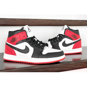 Женские высокие кроссовки Nike Air Jordan 1 Retro High OG черные с белым и красным