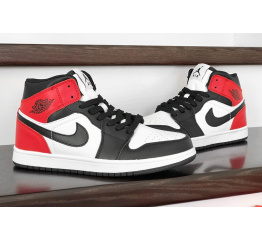 Купить Женские высокие кроссовки Nike Air Jordan 1 Retro High OG черные с белым и красным