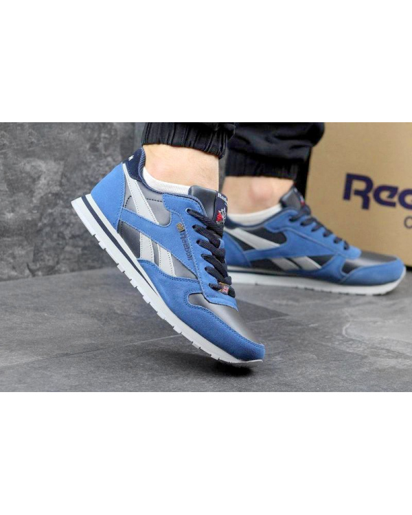 Мужские кроссовки Reebok Classic Leather синие с голубым