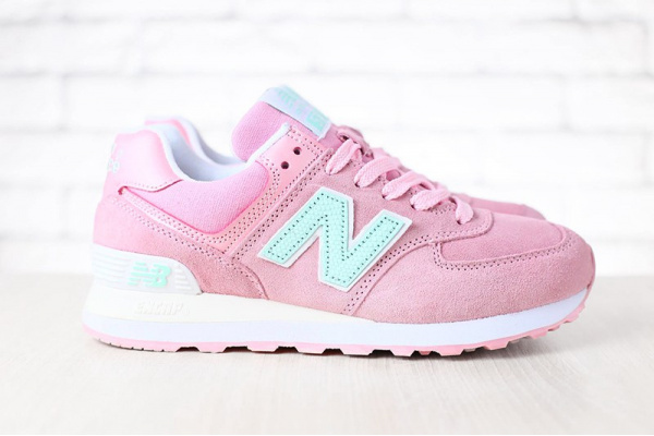 Женские кроссовки New Balance 574 розовые с бирюзовым