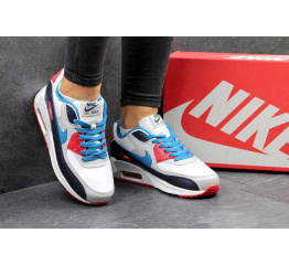 Женские кроссовки Nike Air Max 90 белые с черным и голубым