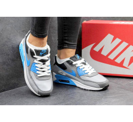 Женские кроссовки Nike Air Max 90 серые с голубым