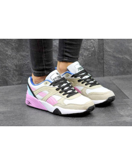 Женские кроссовки Puma Trinomic R698 белые с бежевым и розовым
