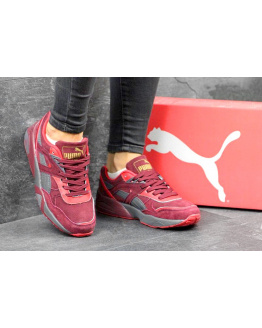 Женские кроссовки Puma Trinomic R698 бордовые с серым