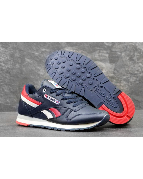 Чоловічі кросівки Reebok Classic Leather темно-сині з червоним и белым