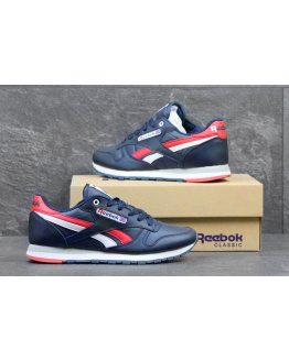 Чоловічі кросівки Reebok Classic Leather темно-сині з червоним и белым