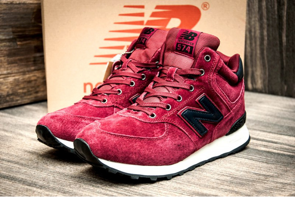 Мужские высокие кроссовки на меху New Balance 574 Mid-Cut бордовые