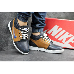 Мужские высокие зимние кроссовки Nike черные с коричневым